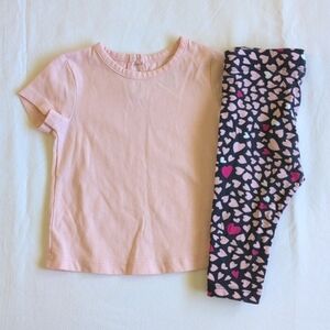 joe fresh pink t-shirt & heart print leggings matching outfit set 3-6 month baby